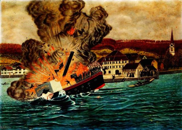 A. Dietrich: 
  Explosion of the steam boat Rheinfall