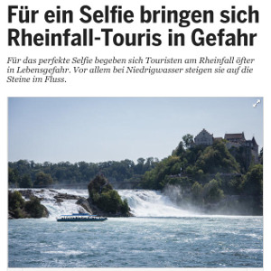 Fuer ein Selfie bringen sich Rheinfall-Touris in Gefahr
