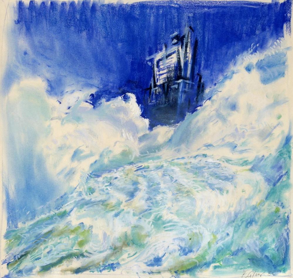 Erwin Gloor, Rheinfall, 1985, Kreide, 57x57cm